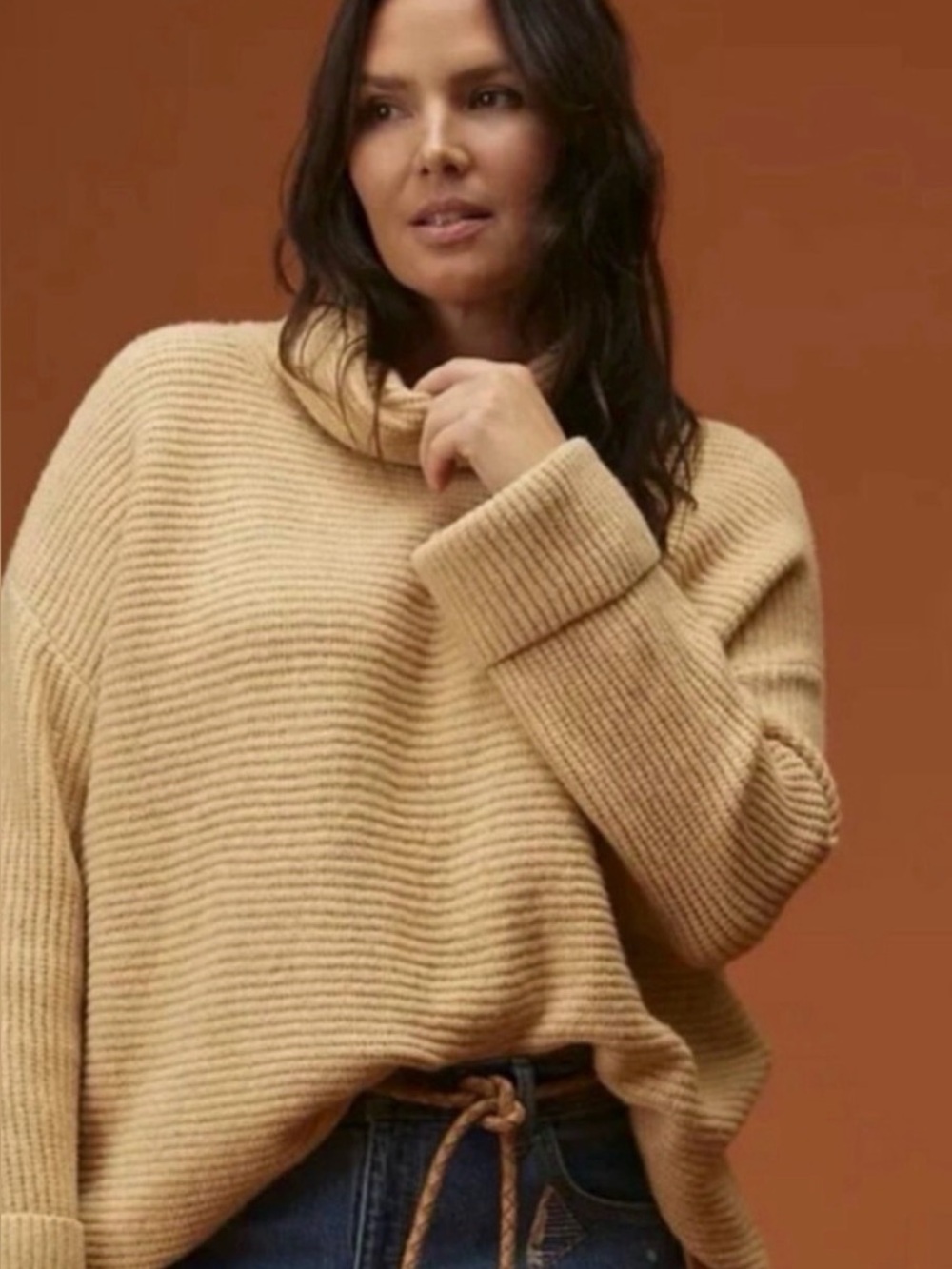 Pilcro Anthropologie Chunky Cowl Neck Oversized Tan Sweater